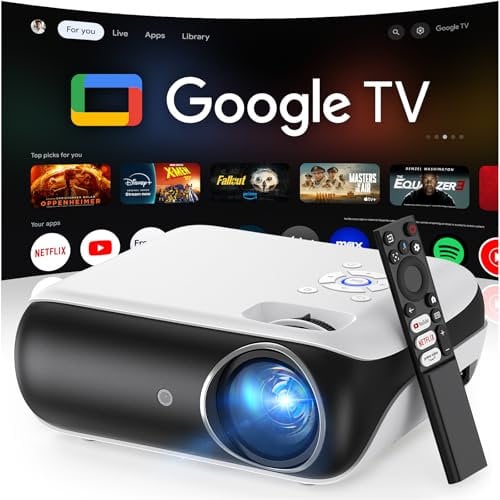 【1000 ANSI/Google TV】 Smart Vidéoprojecteur 4K WiFi Bluetooth, HAPPRUN Projecteur Video avec Dolby Audio, Full HD 1080P Rétroprojecteur Portable One-Click Netflix/Youtube/PrimeVideo HDMI/TV Stick/USB