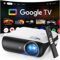 【Google TV Official】 Smart Mini Proyector 4K, HAPPRUN 1000 ANSI 1080P Full HD Proyector con Dolby Audio, WiFi6 Bluetooth5.2 Proyector Cine en Casa, Control de Voz, con Netflix, Prime Video, Youtube