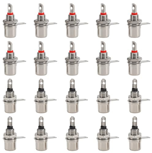 KUOQIY 20 Stücke RCA Einbaukupplung Terminal, RCA Weiblich Buchse Verbinder, Cinch Buchse Einbau (10 Schwarz + 10 Rot)