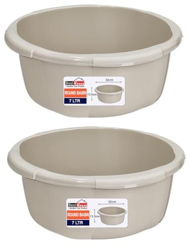 Best House | Round Basin | Kitchen Washing Up Bowl | 7 Litres | Cream | 2 Pcs | Multipurpose Bath Tub/Washing Tub for Kitchen, Bathroom, and Household Use (Pack of 2)