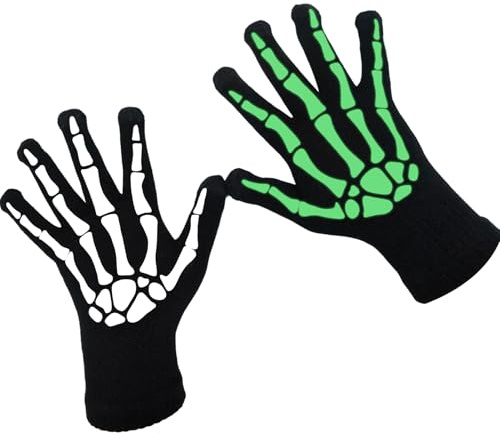 VOPIWOZ Skelett Handschuhe, Nachts Halloween Leuchtende Handschuhe, Accessoires für Skelett Kostüm und Sensenmann Kostüm, Skeleton Gloves Herren Damen, für Halloween Karneval Mottoparty Cosplay