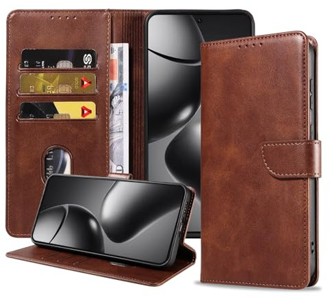 RKINC Xiaomi 14T Hülle Handyhülle Premium PU Leder, mit 3 Kartenfach Standfunktion, Klapphülle Handytasche Lederhülle, TPU-Schutzhülle Ständer Kompatibel für Xiaomi 14T, Braun