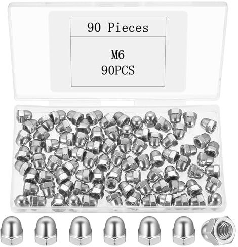 90 Stück Hutmuttern M6 Edelstahl Hutmuttern Hohe Form Set, Edelstahl Kappenmuttern, Sechskant Hutmutter Hohe Form Set, Mutterkappen für Schrauben Gewindestangen Muttern