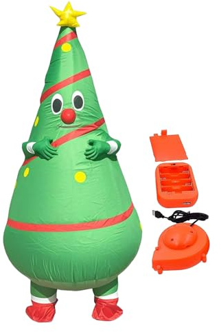 Tewzafiya Weihnachtsbaumkostüm – extrem lustig und auffällig – aufblasbares Weihnachtsbaum-Kostüm für Erwachsene, für Partys, Geburtstage, Teater, Männer, Frauen, Freunde Familie