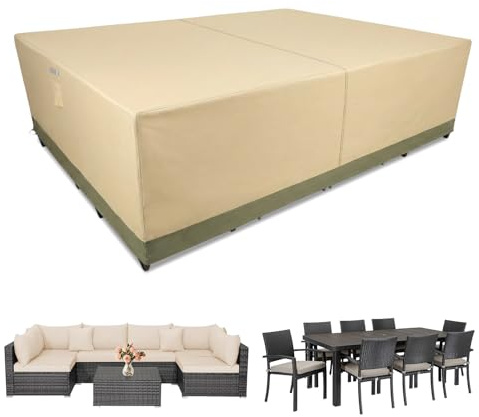 COWVIE Rechteckige Outdoor-Möbelabdeckung | Wasserdichte 600D-Abdeckung für Ecksofa-Garnitur, Terrassengarnitur, Garten Allzwecktische Sowie Stühle