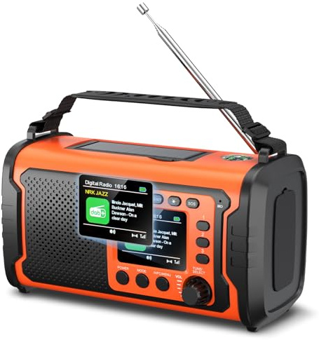 27000mAh DAB+/FM Notfallradio mit Powerbank, Solar- & Kurbelradio | Bluetooth 5.3, SOS, Taschenlampe & Leselicht für Camping, Wohnmobil, Reisen, Blackout & Stromausfall, Orange