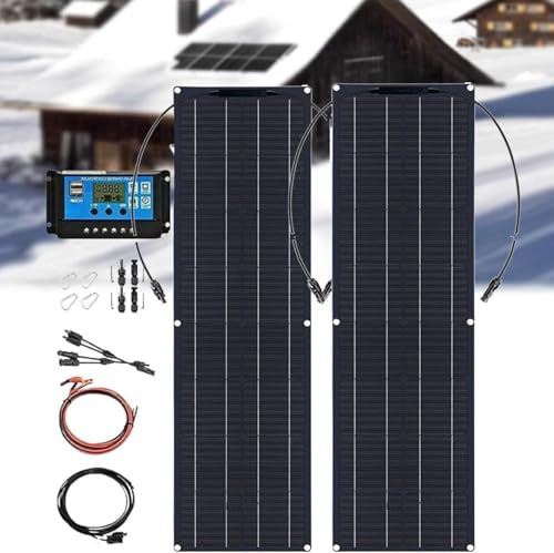 Memykoy Panneau Solaire Portable Flexible 200W/400W/800W, Module photovoltaïque monocristallin Flexible 12V-24V, contrôleur de Charge 40A pour Camping-Car, Voiture, Bateau, Caravane Black-400W