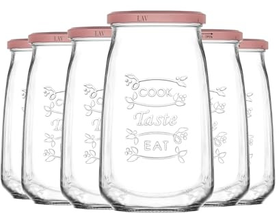 6x Design Vorratsgläser mit Deckel 1050ml – Große Einmachgläser Eckig für Küche & Ordnung – Premium Glasbehälter Set für Nudeln, Reis, Müsli, Turşu & Einkochen – Spülmaschinenfest & Bleifrei (Rosé)