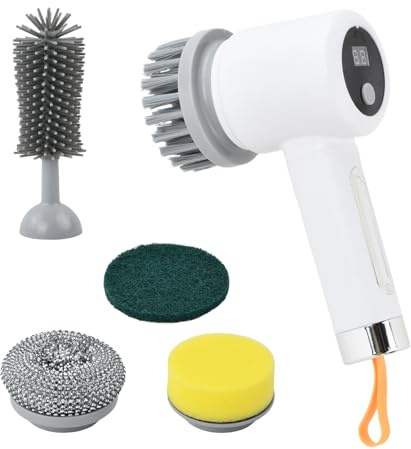 Ziyonix Spazzola Elettrica Rotante per Pulizia - 5 Testine Intercambiabili & 3 Modalità - Perfetta per Piastrelle, Cucina, Vetro e Tazze, Impermeabile, Autonomia 180 Min - Design Wireless e Leggero