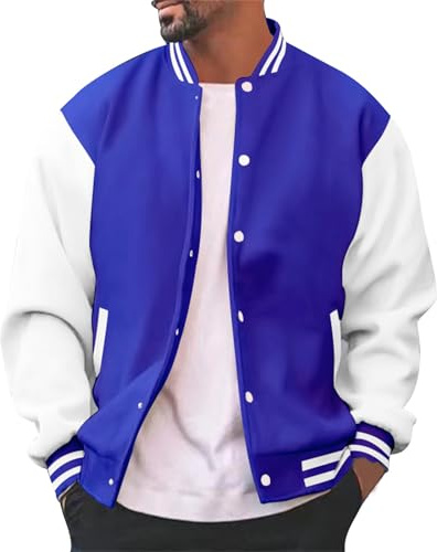 QJDFLL 2026 Herrenmode Varsity Jacke, lässig, Slim Fit, Baumwolle, Letterman, Baseball, Bomberjacke, Urb An Classic College-Jacke(Blau,3XL)