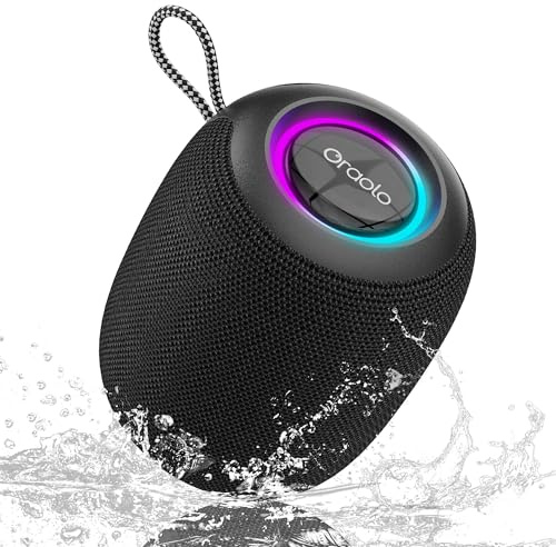 oraolo Mini Bluetooth Speaker, IPX7 Waterproof Portable Speaker 15W, 30H Playtime, LED Light, Bluetooth 5.4 Support TWS, Small Wireless Speakers for Outdoor/Camping/Party, Black