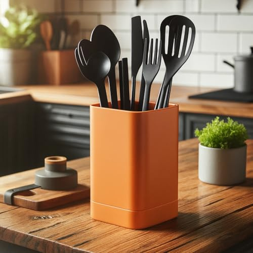 Kitchen Utensil Holder Square Pot (DEL-0057) (Matt Mandarin Orange)