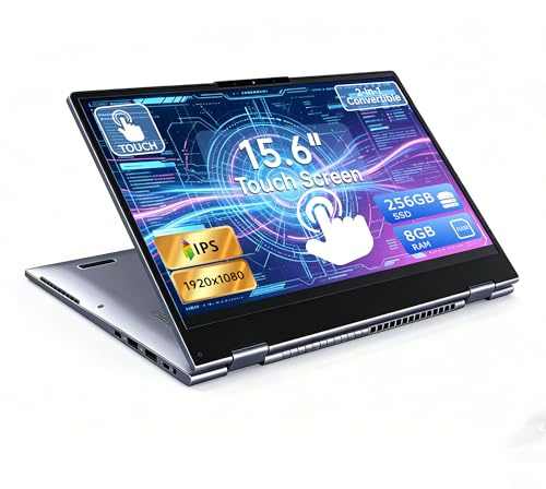 Exilapsire Computer portatile touchscreen 2 in 1 da 15,6, processore AMD A9 fino a 3,2 GHz, 8 GB RAM 256 GB SSD, notebook convertibile con display IPS FHD, USB-C, WiFi, laptop Win11 per lavoro