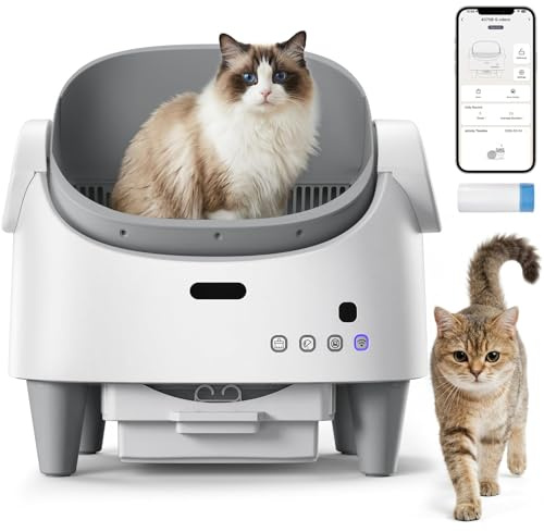 Självrengörande kattsandsbricka, automatisk kattlåda med öppen toppdesign, APP-kontroll, säkerhetssensorer, kattlåda automatisk låg lukt, 3-nivåers höjdjustering, tyst och enkelt underhåll