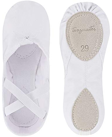 tanzmuster Ballettschuhe Mädchen - Charlie - Geteilte Ledersohle - weiß Größe 29- Ballettschläppchen für Kinder - weiße Tanzschuhe fürs Ballett