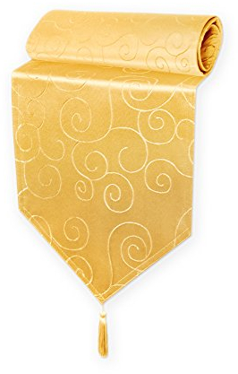 Haus und Deko Tischläufer Damast 30x200 cm Gelb Ornamente Circle, dekorative Tischdecke, Tischband mit Quaste, Moderne Mitteldecke für Wohnzimmer Esszimmer, Gastronomie Tischdecken