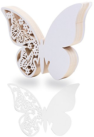 QUMAO 100 Stück Schmetterling Platzkarten ans Glas Hochzeit Namenskarten Weihnachten Taufe Party Glasanhänger für Weinglas Cup Deko Champagnerglas Geburtstag Tischdeko (Weiß)