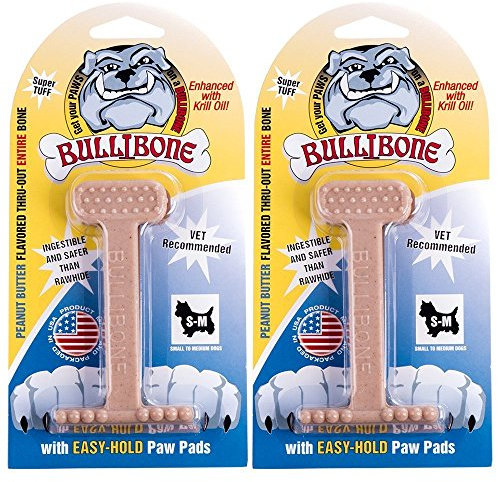 Bullibone Nylon-Kauspielzeug für Hunde, Nylonknochen – verbessert die Zahnhygiene, leicht zu greifende Unterseite und durchdringt mit Geschmack (Erdnussbutter, klein, 2 Stück)