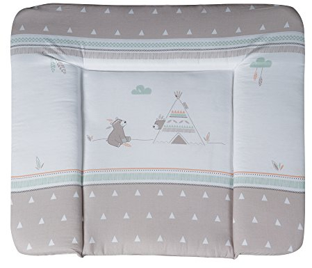 roba Wickelauflage Indibär 85 x 75 cm - Weiche Wickelunterlage mit Bären Motiv - Wickeltischauflage PU beschichtet - Grau / Braun