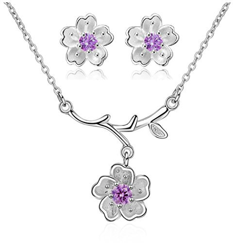 Uloveido Girls Jewellery Set Gift Purple Flower Earrings and Necklace Pendant Set for Women Her Birthday Gift DT340