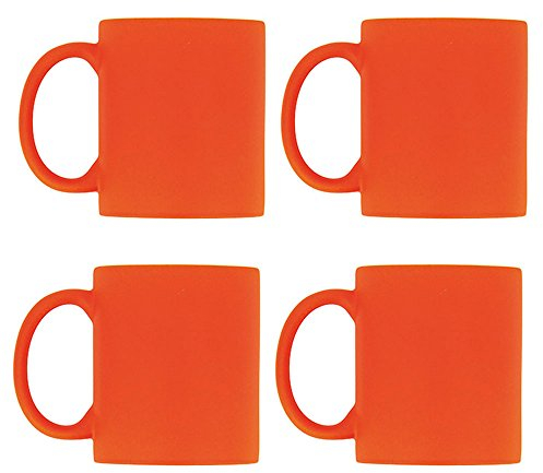 eBuyGB Pack of 4 Bright Fluorescent/Neon Mug for Tea and Coffee, Ceramic, Orange, 310ml