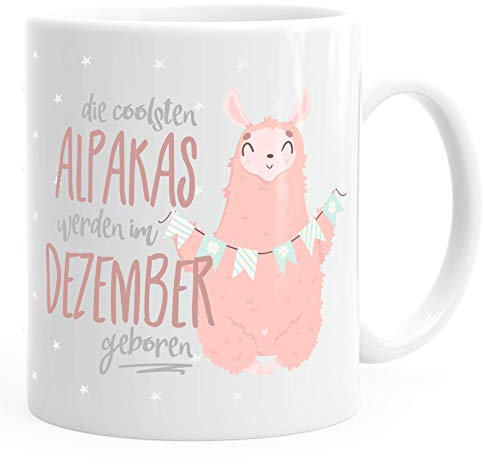 MoonWorks Kaffee-Tasse die coolsten Alpakas Werden im Wunschmonat geboren Geschenk-Tasse Geburtstagsgeschenk Dezember weiß Unisize