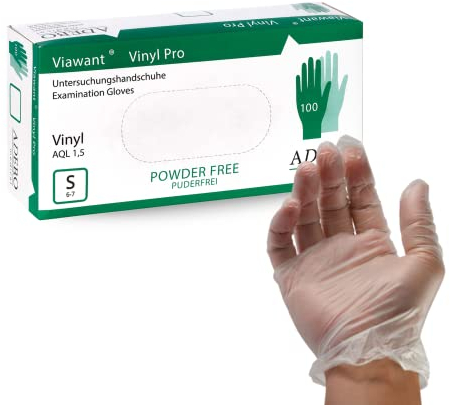 Vinylhandschuhe 100 Stück | S | Einweghandschuhe Vinyl Handschuhe Sehr tastsensibel – Stabil, Puderfrei & Latexfrei – Reißfeste Gummihandschuhe | Gr. XS, S, M, L, XL