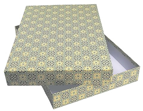 libralides - A4 Schachtel mit Deckel handgefertigt „Quadrilobo“ mit Muster Farben blau/gold - Geschenkschachtel Aufbewahrungsbox ideal für Fotos & Unterlagen - Aufbewahrungsschachtel aus Karton/Pappe