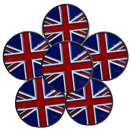 FINGER TEN Golf Ball Marker for Ladies Men Value 6 Pack, Golf Accessories Ballmarker Magnetic fit Golf Divot Tools Hat (UK Flag-6 Pack)