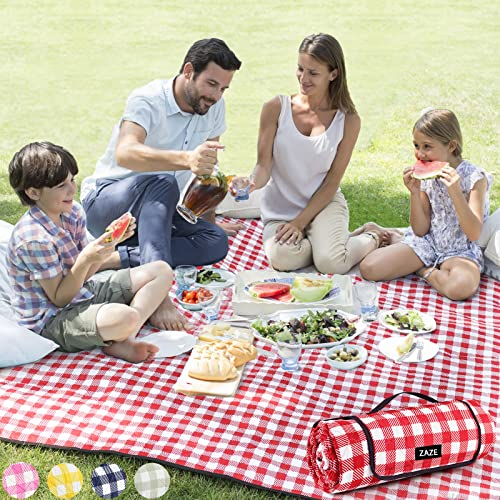 ZAZE Lahawaha Picknick- und Outdoor-Decke, 200 x 200 cm, Karierte Picknickdecke für Strand, Camping auf Gras, wasserdicht (rot und weiß)