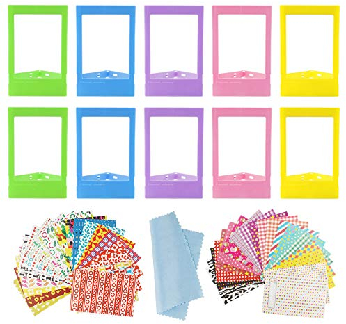 10 Stück Mini Bilderrahmen mit 40 Stück Fotorahmen Aufkleber,Kunststoff Bunt Sofortbildkamera Bilderrahmen Kompatibel mit Fujifilm Instax Mini 11/9/8+/8
