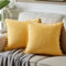 Fancy Homi 2 Stück Weiche Corduroy Dekorative Wurfkissenbezüge mit Pompons, Euro Kissen Solid Square Big Cushion Fall Set für Couch Sofa Schlafzimmer Auto Wohnzimmer (60x60cm, Gelb)