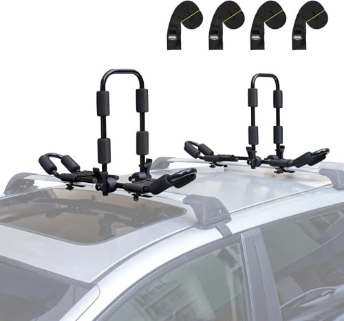Leader Accessories 2-in-1 Aluminium-Dachträger, zusammenklappbar, J-Stange, für Kanu, Surfbrett, SUP auf Dach, Befestigung auf SUV, Auto und LKW, Querstange mit 4 Spanngurten
