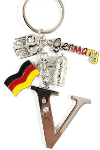 ELLUG Schlüsselanhänger H.: 11cm Buchstaben/Letter/Initalien/Alphabet/ABC mit Glitzersteinen & Charms Bierkrug/Adler/Deutschland-Fahne/Germany (V)