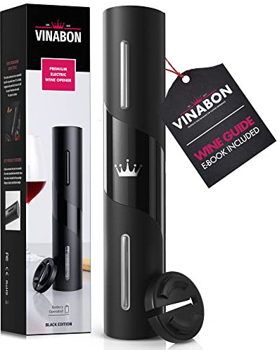 VINABON Electric Wine Opener - New 2022 Battery-Operated Electric Wine Bottle Opener with Wine Foil Cutter - One-Click Reusable Automatic Electronic Wine Opener Corkscrew. Includes WineGuide Ebook