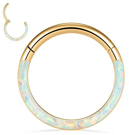 AROWRO Nase Hoop Ring Septum Clicker Daith Helix Turm Ohrring Daith Schmuck Knorpel Muschel Creolen Daith Piercing Schmuck 316L Chirurgischer Stahl 16G 10mm Weiß Opal Gold