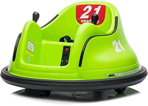 Rebo 12V Children’s Waltzer Car Battery Operated Electric Ride On Toy - Green | Outdoor Toys | 360 Degree Spin | Powered by Twin Motors