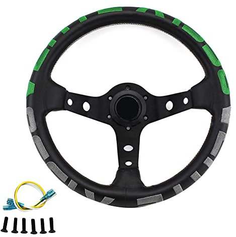 ihreesy 330mm Lenkrad,Universal Sport Racing Lenkrad 13 Zoll Schüssel 6 Bolzen Lenkrad Drifting Deep Dish Sportlenkrad mit 3 Aluminiumspeichen Hupenknopf,Grün