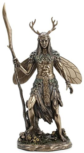 Veronese Design Geflügeltes Geweih Elfen Druid Kaltguss-Statue aus Kunstharz, Antik-Bronze, 25,4 cm