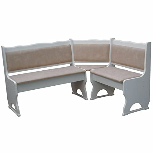 k koma Polster Eckbank Kiefer Holz, Weiß Farbe mit Polsterung MASSIVHOLZ - NEU ÖKOLEDER BEIGE (120 x 180)