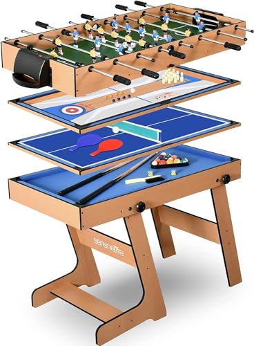 SereneLife 4-in-1 / 5-in-1 Multifunktionstisch – inkl. Billardtisch, Tischtennisplatte, Tischkicker, Kickertisch, Airhockey Tisch, Shuffleboard & Bowling Tische – Spieltisch Kinder & Erwachsene