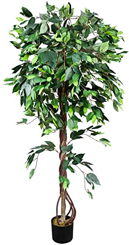 Kunstpflanze Künstliche Pflanze Benjamin Ficus künstlicher Baum Künstlich im Topf Plastik Pflanzen Zimmerpflanze wie Echt Deko 165 cm Decovego Innendekoration