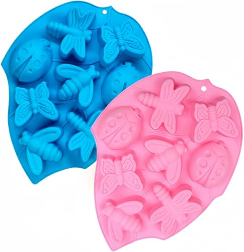 Accfore 2 Stück Insekten-Silikonformen für Gelee, 8 Mulden, Schmetterling, Silikon, Gummibärchen für Fat Bomb, Schokolade, Süßigkeiten, Cupcakes, Seife, Kerzen, Buntstifte