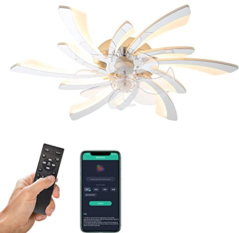 REYDELUZ Led Ceiling Fan with Light Dimmable Ceiling Fan Lights with Remote Control Adjustable Wind Speed Fan Lights for Living Room Bedroom Hallway Dining Room Office (D Φ30.7in/Chrome)