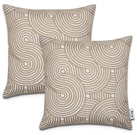 Paco Home Kissenbezug Deko Kissenhülle Bezug Kissenbezüge Zierkissen 2er Set Sofa Zierkissen Wohnzimmer Blätter Skandi, Farbe:Gelb-Braun, Sets:2pcs-Set
