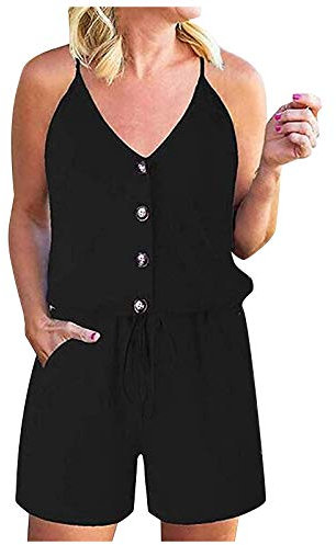 Knöpfe ärmellose Tasche mit Gürtel Farbe Mode Overall V-Ausschnitt Solide Damen Damen Overall Paintball Overall Jumpsuit Damen Lang Overall Damen Sommer