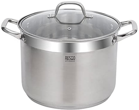 RESTO Edelstahltopf 26cm - Suppentopf, Universaltopf 9 L - Schmortopf mit Deckel - Topf für alle Herdarten auch Induktion - beschichteter Topf mit hitzebeständigem Glasdeckel, Messskala