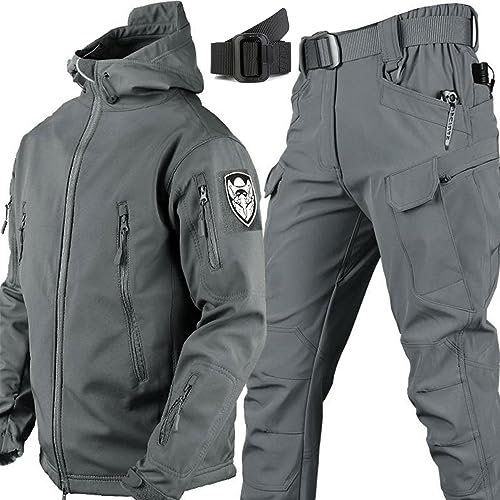 UIHECTA Softshelljacke FüR Herren, Hose, Set Aus Taktischer Jacke Und Kampfhose, MilitäRische Tarn Jagdbekleidung, wasserdichte Armee Kampfanzug Sets, Mit GüRtel,007,Size: L