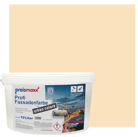 Preismaxx Profi Fassadenfarbe urban colors, bunte Außenfarbe, beige, biscuitbeige, biscuit 10L, matte, wasserabweisende Aussen-Dispersion, hohe Wasserdampfdurchlässigkeit
