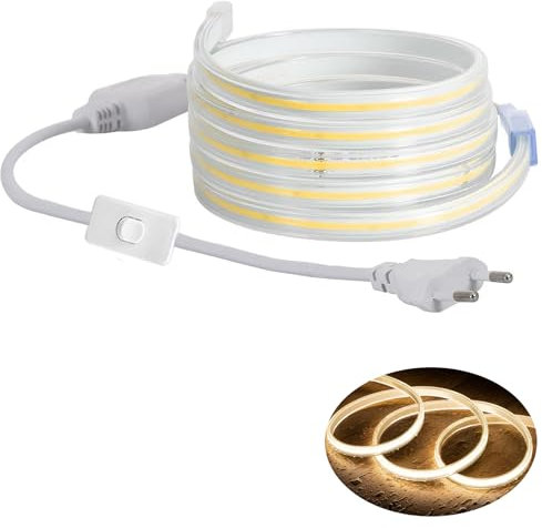 H+H Leipzig LED COB Strip Streifen (Teilmöglichkeit aller 10 cm) + IP20 Netzkabel mit Eurostecker. (15 Meter, Warmweiß, 240LEDs/M, mit Schalter)